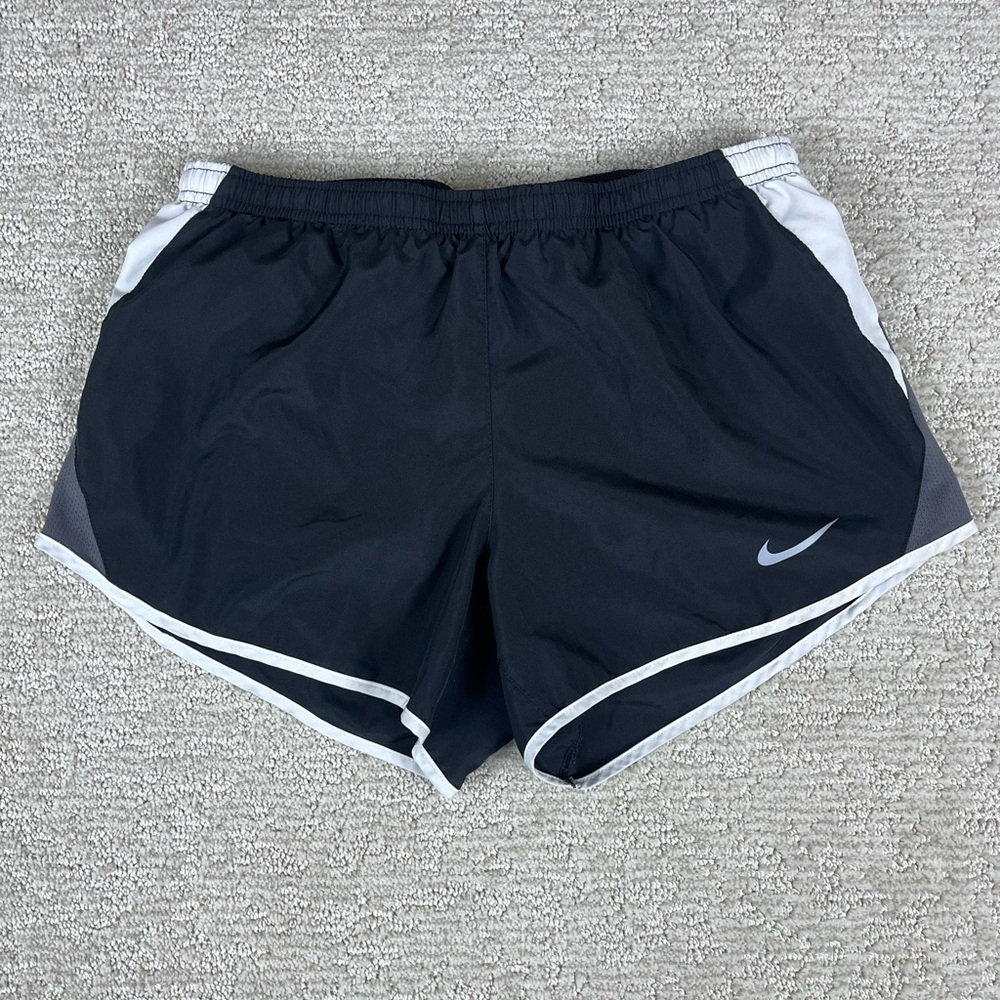 Nike Women DRI-FIT Running Shorts Brief Lined Black Grey Size Small